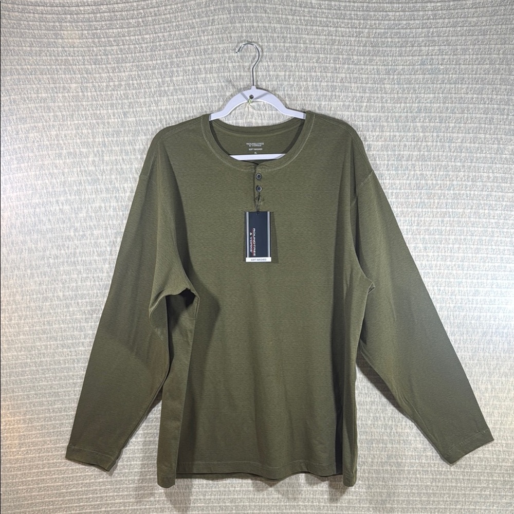 Roundtree & Yorke Olive Long Sleeve Henley Shirt - NWT